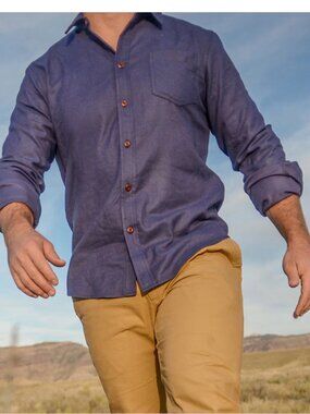 Edgevale Made in USA Handsome Flannel Outdoor Button Down Shirt Blue Sz L